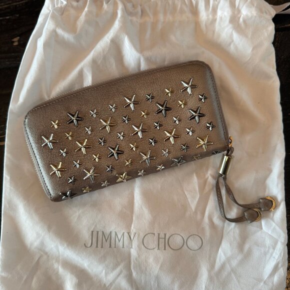 Jimmy Choo Brown Leather Star Studded Long Wallet - Picture 4 of 4